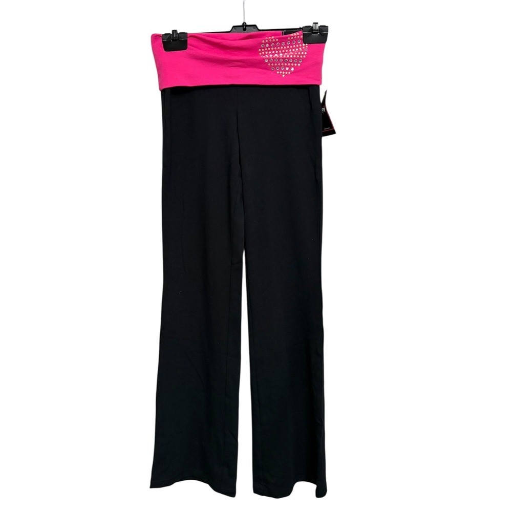 NWT Jenni by Jennifer Moore Active Yoga Pants Pink Foldover Rhinestone Heart‎ XS